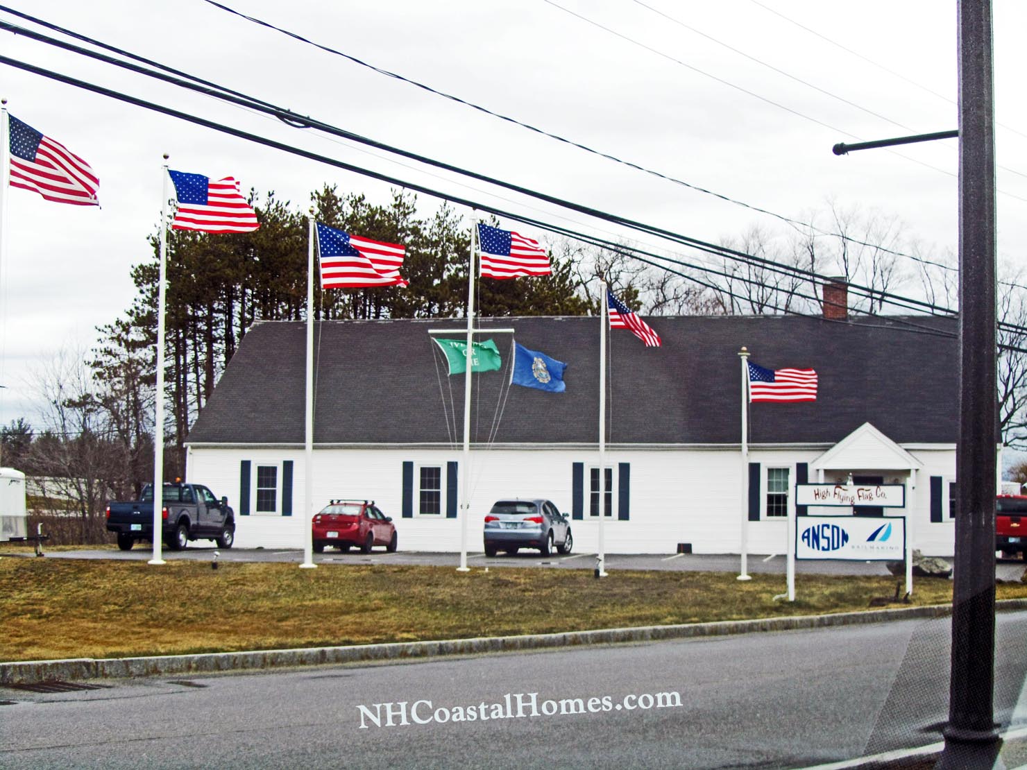 bunch of American Flags at the High Flying Flag Company in Greenland, NH