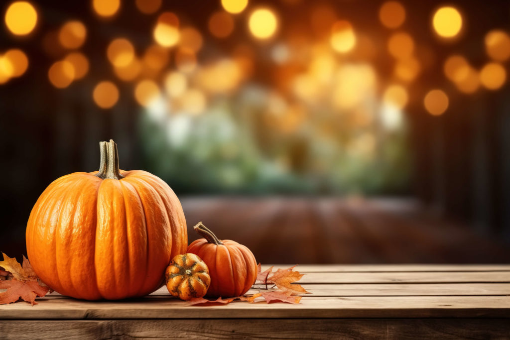 Pumpkins on a wooden table